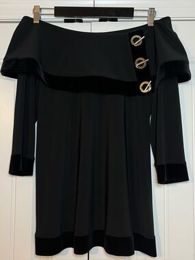 Joseph Ribkoff Velvet Trim Y2K Halter Blouse Top Black Metal Hardware Size 12